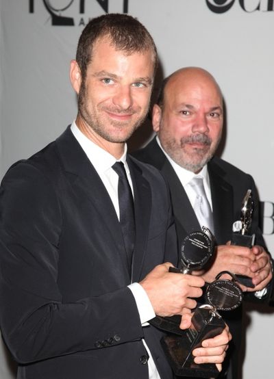 Matt Stone & Casey Nicholaw in the Press Room at The 65th Annual Tony Awards in New Y Photo