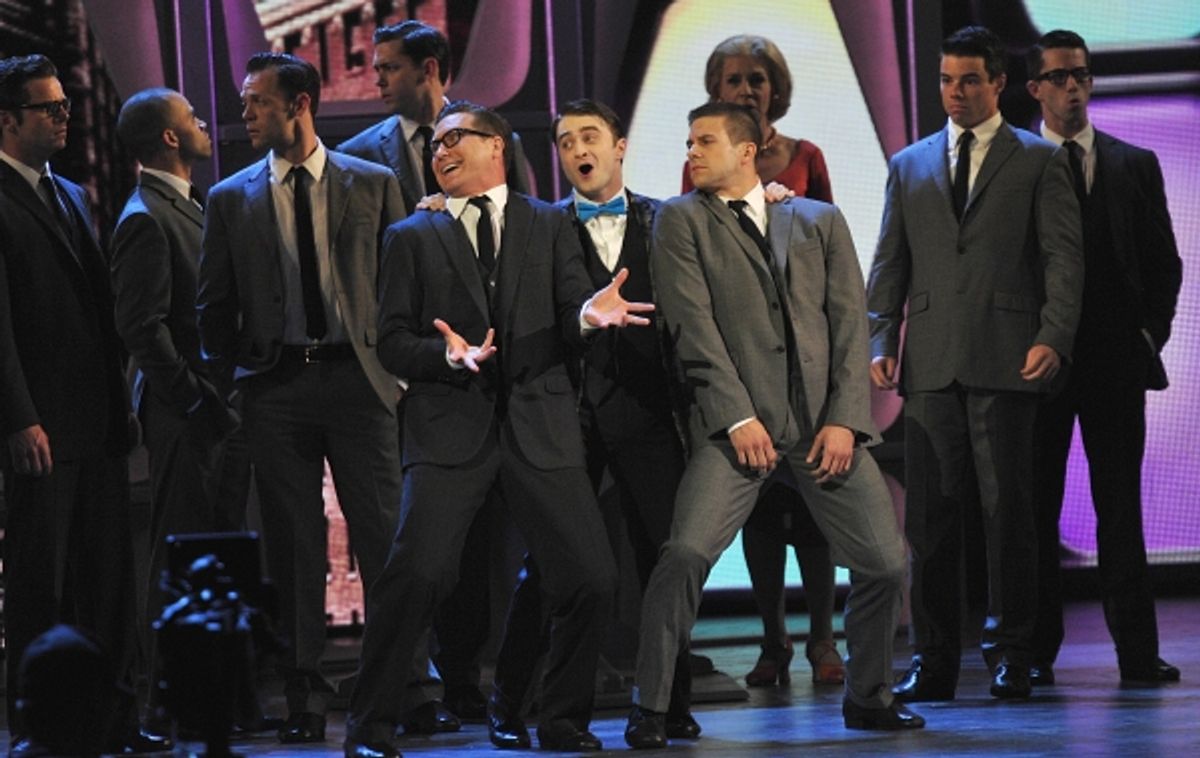 Daniel Radcliffe performs with the cast of 'How to Succeed in Business Without Really Trying' at the 2011 Tony Awards held at the Beacon Theatre in New York on June 12, 2011 at 