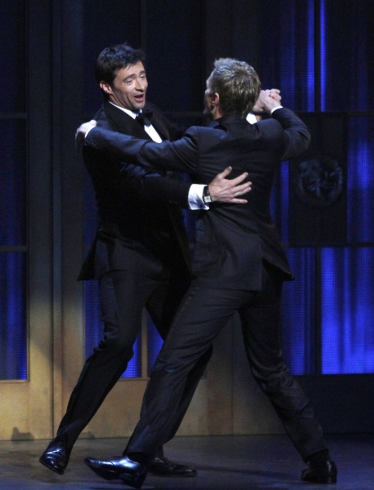 Neil Patrick Harris and Hugh Jackman perform at the 2011 Tony Awards held at the Beacon Theatre in New York on June 12, 2011 at 