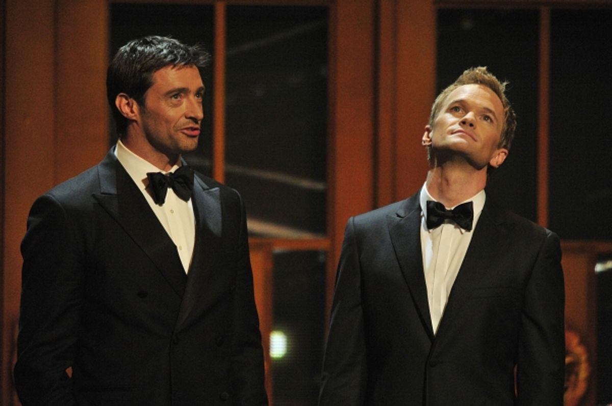 Neil Patrick Harris and Hugh Jackman perform at the 2011 Tony Awards held at the Beacon Theatre in New York on June 12, 2011 at 