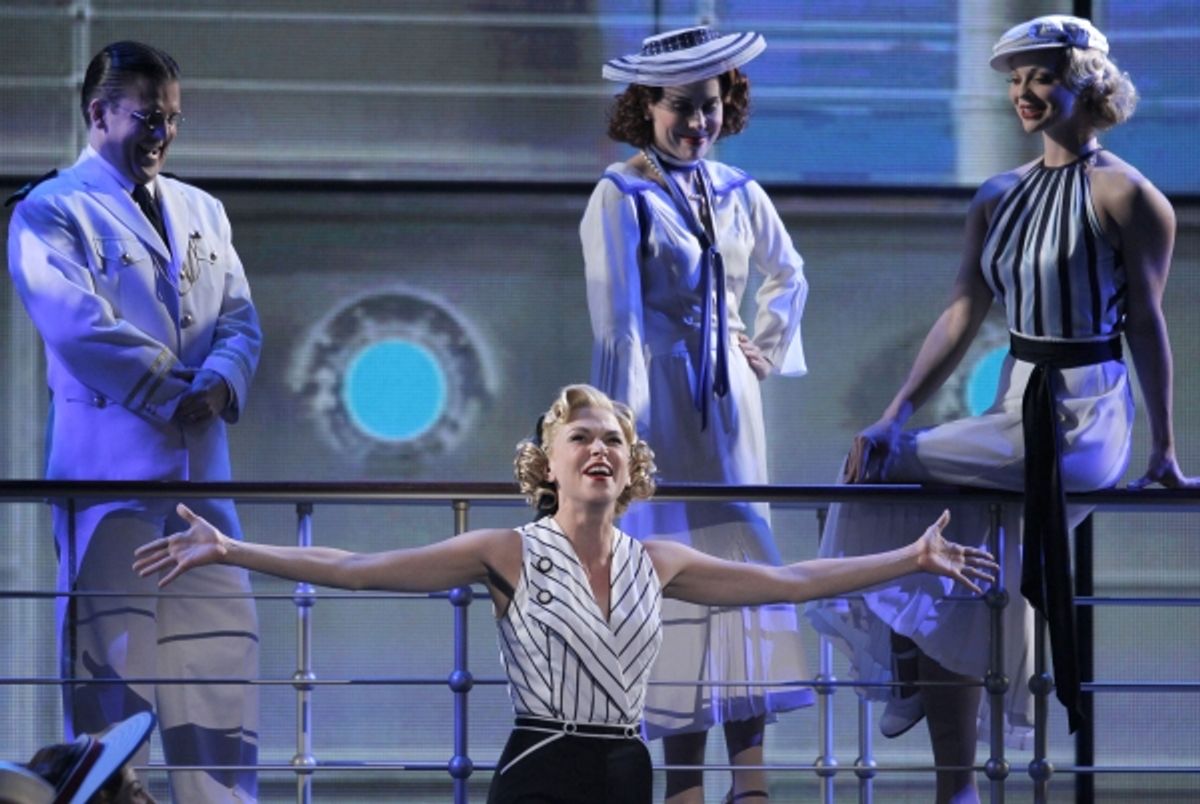 Sutton Foster performs with the cast of 'Anything Goes' during the American Theatre Wing's 65th annual Tony Awards ceremony in New York, June 12, 2011. REUTERS/Gary Hershorn (UNITED STATES  - Tags: ENTERTAINMENT)       REUTERS /GARY HERSHORN /LANDOV at 