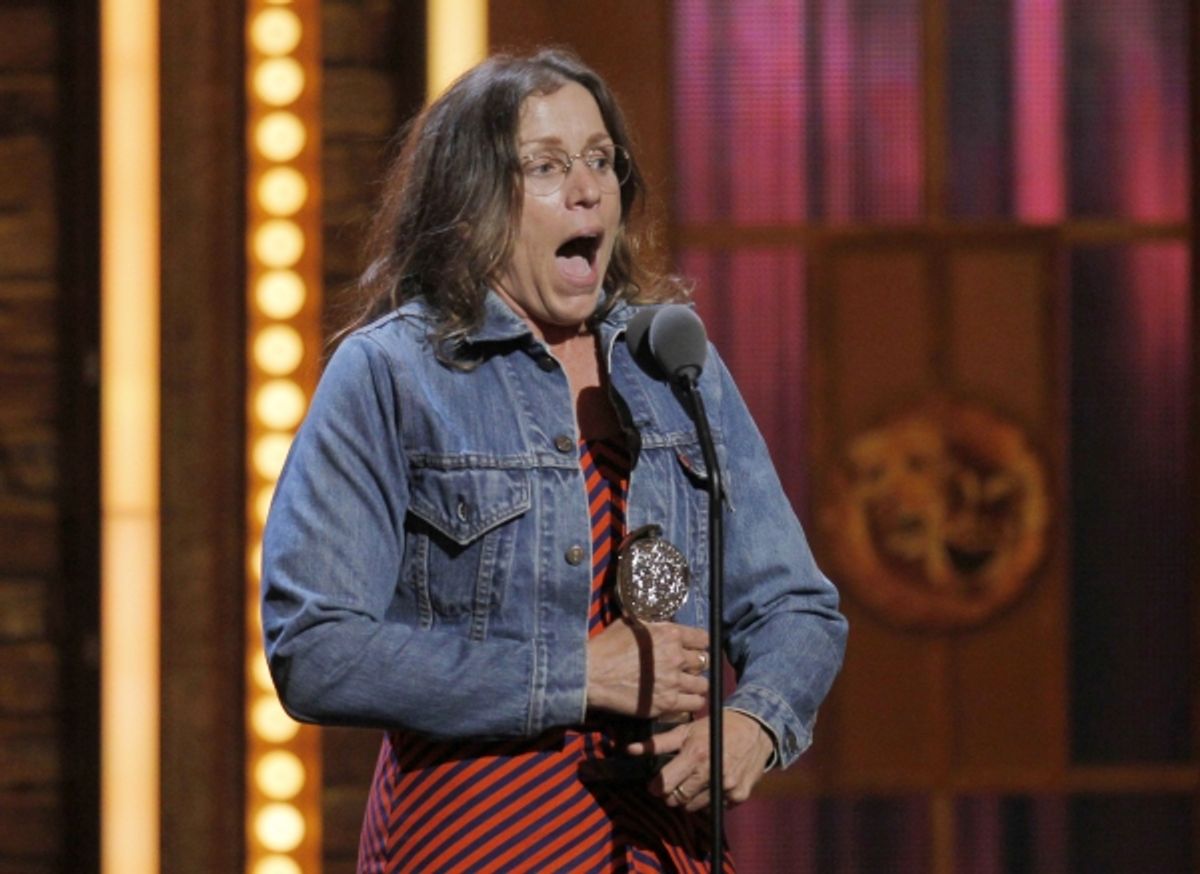 Frances McDormand celebrates after being presented the award for best performance by an actress in a leading role in a play 'Good People', during the American Theatre Wing's 65th annual Tony Awards ceremony in New York, June 12, 2011. REUTERS/Gary Hershor at 