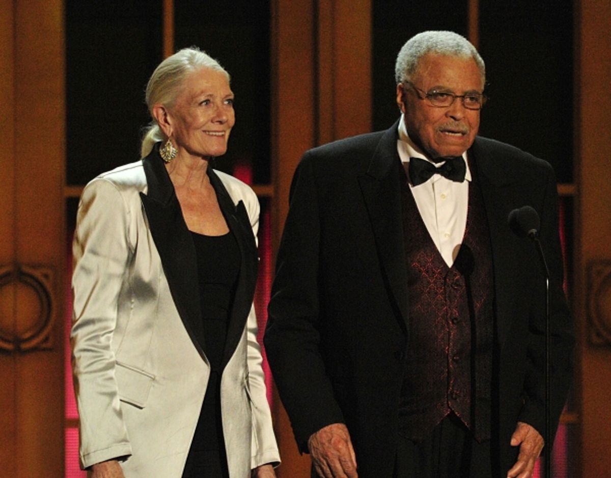 Vanessa Redgrave and James Earl Jones are shown on stage at the 2011 Tony Awards held at the Beacon Theatre in New York on June 12, 2011 at 