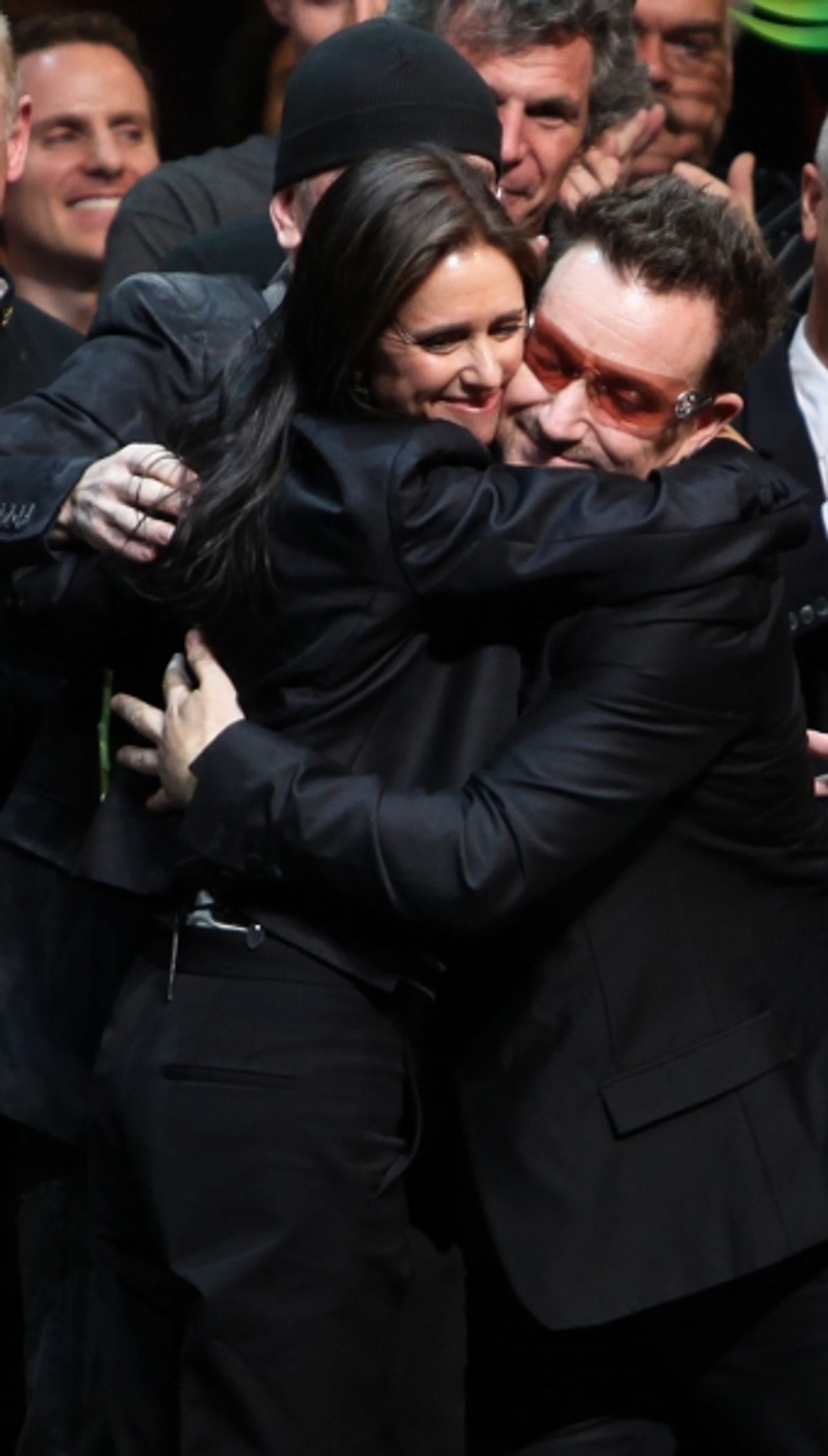 Julie Taymor and Bono during the ''Spider-Man Turn off the Dark'' Opening Night Curtain Call in New York City.  at 