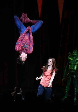 Reeve Carney & Jennifer Damiano during the ''Spider-Man Turn off the Dark'' Opening Night Curtain Call in New York City. @ BroadwayWorld Reeve Carney & Jennifer Damiano during the ''Spider-Man Turn off the Dark'' Opening N Photo