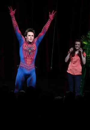 Reeve Carney & Jennifer Damiano during the ''Spider-Man Turn off the Dark'' Opening Night Curtain Call in New York City. @ BroadwayWorld Reeve Carney & Jennifer Damiano during the ''Spider-Man Turn off the Dark'' Opening N Photo