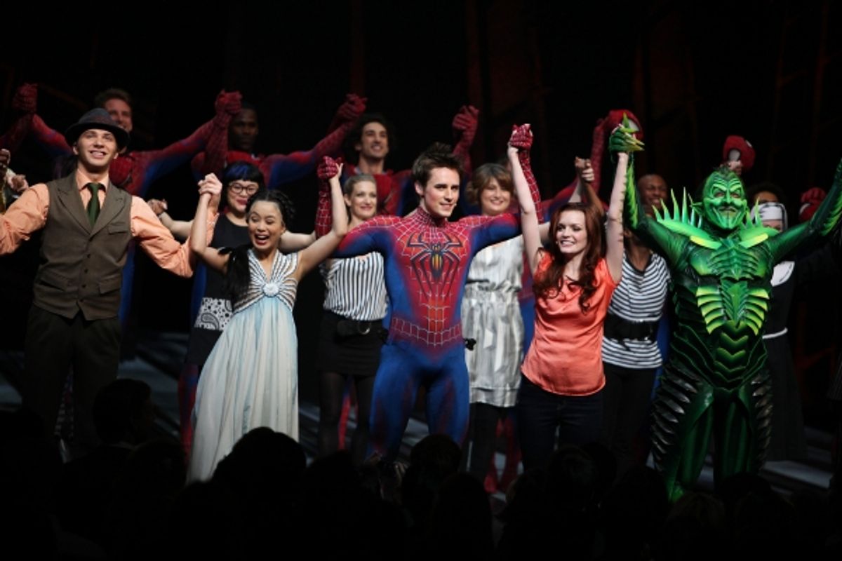 T.V. Carpio, Reeve Carney, Jennifer Damiano, Patrick Page & Company during the ''Spider-Man Turn off the Dark'' Opening Night Curtain Call in New York City.  at 