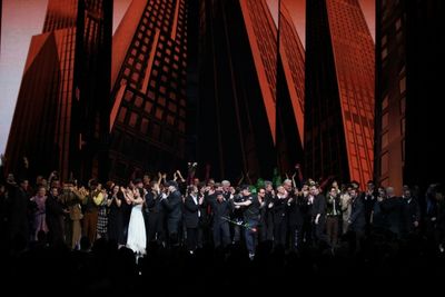 The Edge and Bono  with the ensemble company during the ''Spider-Man Turn off the Dar Photo