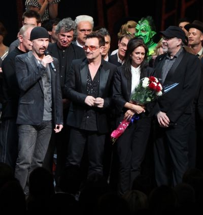 The Edge, Bono, Julie Taymor and Philip William McKinley (Director)  during the ''Spi Photo