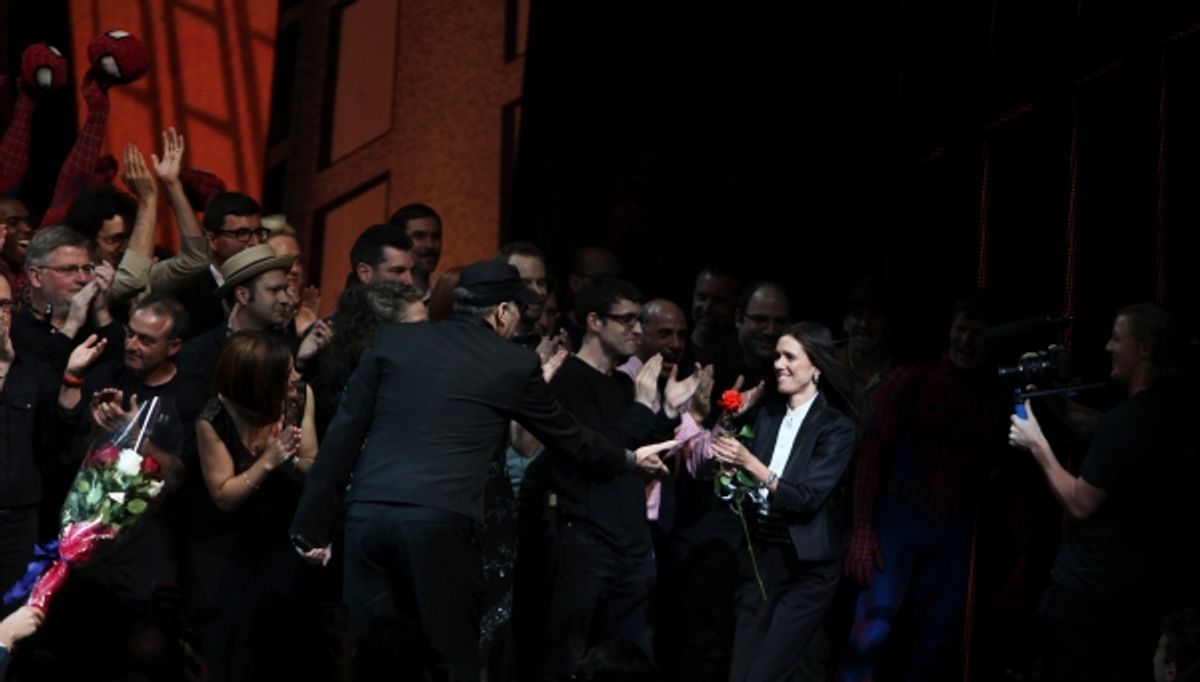 Julie Taymor and Philip William McKinley (Director)  during the ''Spider-Man Turn off the Dark'' Opening Night Curtain Call in New York City.  at 