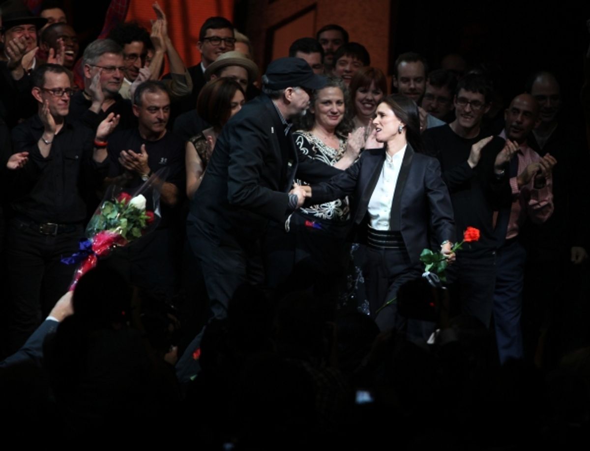 Julie Taymor and Philip William McKinley (Director)  during the ''Spider-Man Turn off the Dark'' Opening Night Curtain Call in New York City.  at 