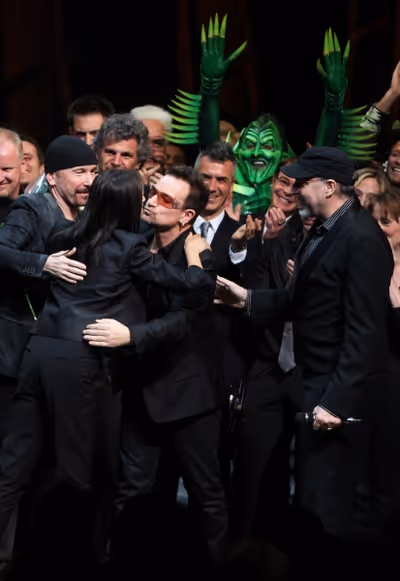 The Edge, Bono, Julie Taymor and Philip William McKinley (Director)  during the ''Spi Photo