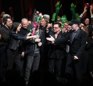 The Edge, Bono, Julie Taymor and Philip William McKinley (Director) during the ''Spider-Man Turn off the Dark'' Opening Night Curtain Call in New York City. @ BroadwayWorld The Edge, Bono, Julie Taymor and Philip William McKinley (Director) during the ''Spi Photo