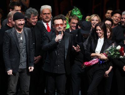 The Edge, Bono, Julie Taymor and Philip William McKinley (Director)  during the ''Spi Photo