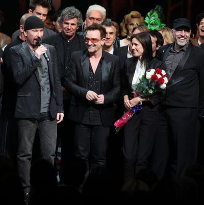 The Edge, Bono, Julie Taymor and Philip William McKinley (Director)  during the ''Spi Photo
