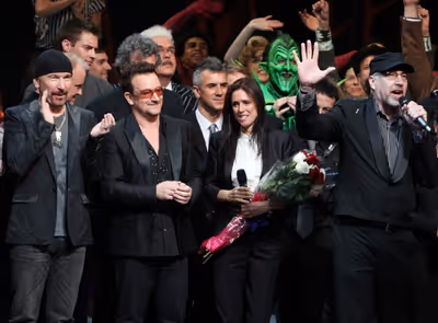 The Edge, Bono, Julie Taymor and Philip William McKinley (Director)  during the ''Spi Photo