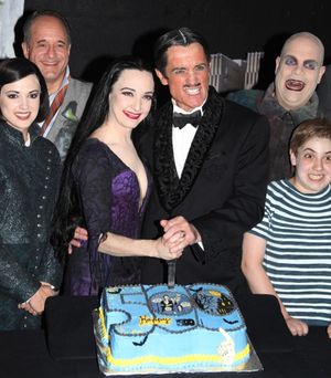 (L-R) Rachel Potter, Adam Grupper, Bebe Neuwirth, Roger Rees, Brad Oscar, Adam Riegle Photo