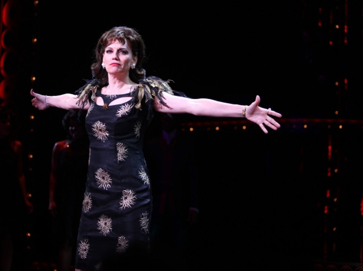 The Shirelles lead singer Shirley Alston Reeves visits Beth Leavel & the 'Baby it's You!'  cast during their Curtain Call on Broadway in New York City. at 