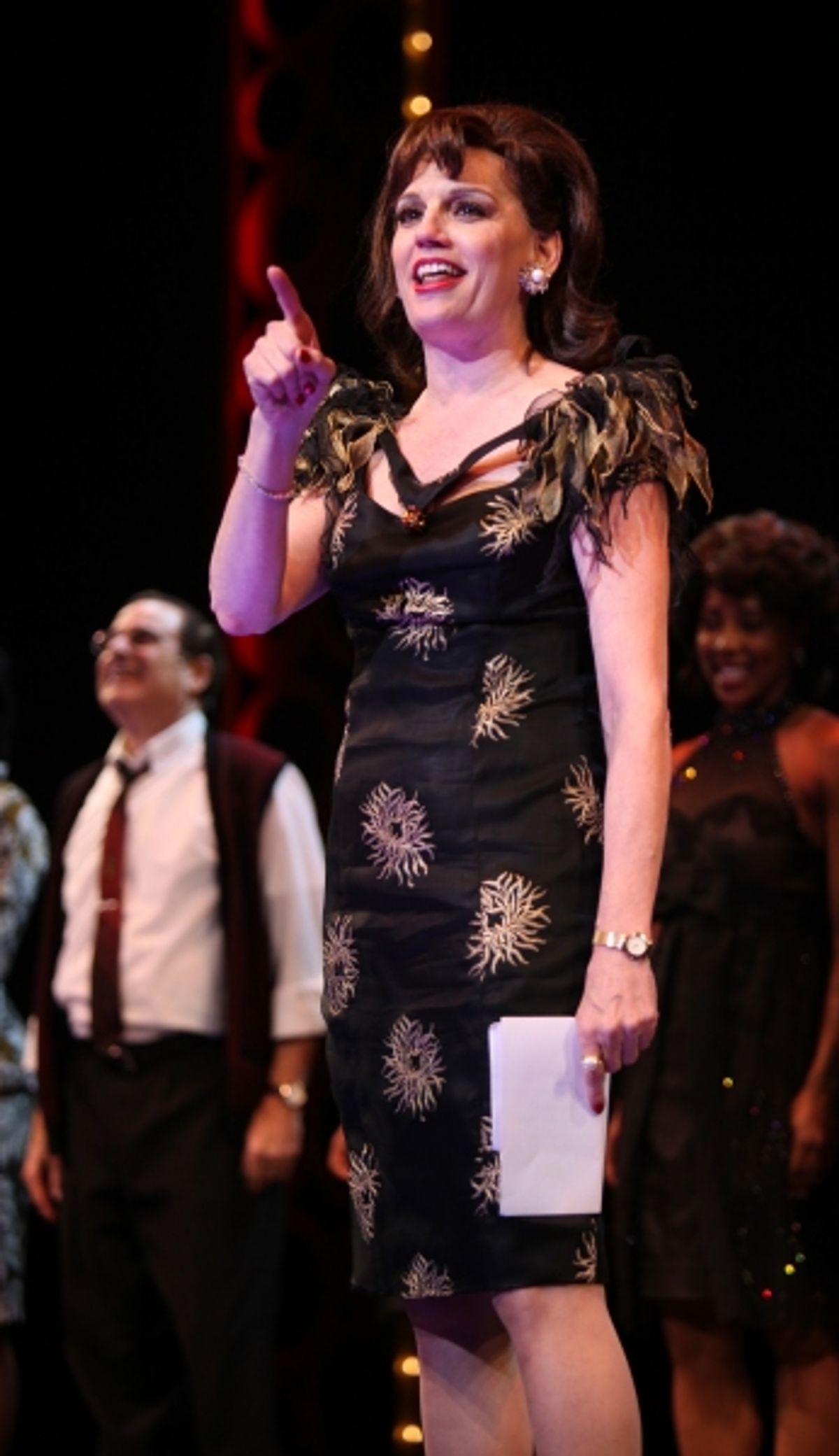 The Shirelles lead singer Shirley Alston Reeves visits Beth Leavel &  the 'Baby it's You!'  cast during their Curtain Call on Broadway in New York City. at 
