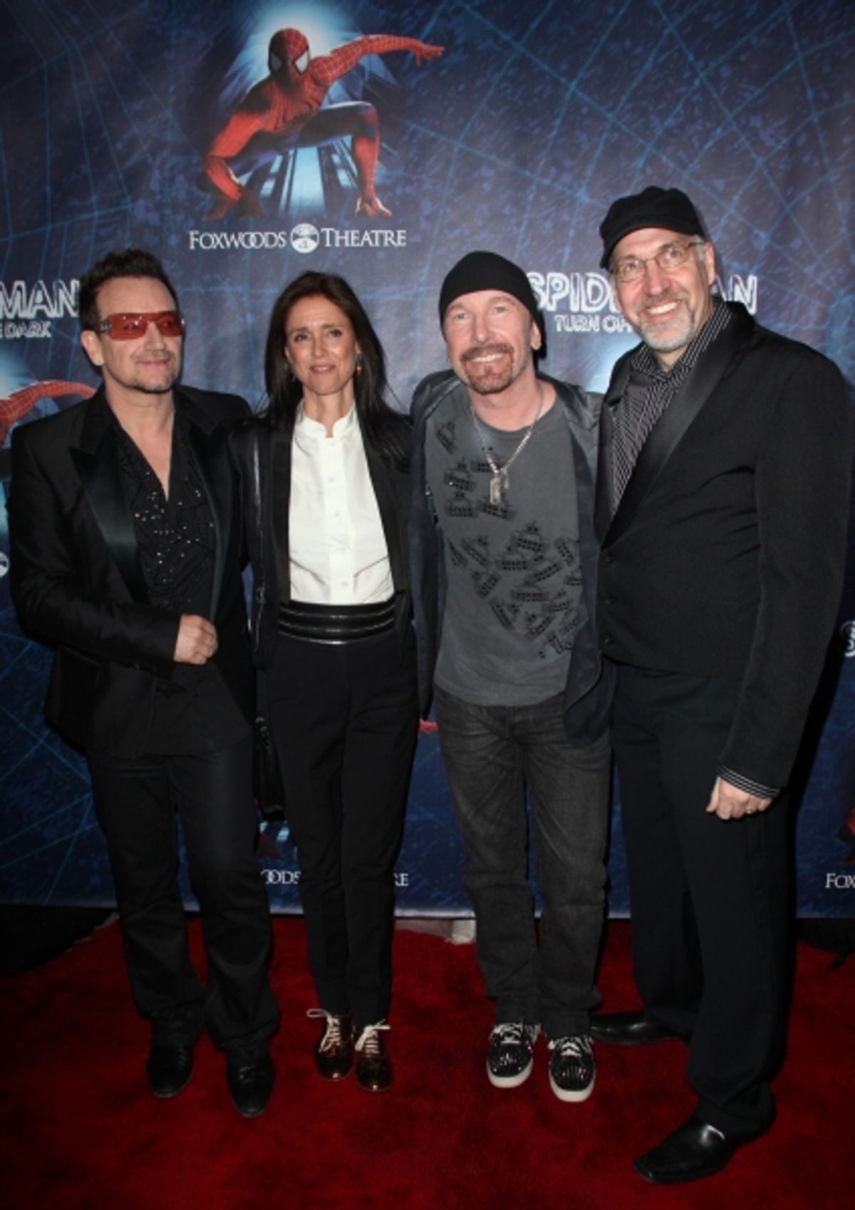 Bono, Julie Taymor, The Edge and Philip William McKinley attending the Opening Night Performance of 'Spider-Man Turn Off The Dark' at the Foxwoods Theatre in New York City. at 