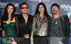 (L-R)Ali Hewson, Bono of U2, Morleigh Steinberg and The Edge of U2 attending the Open Photo