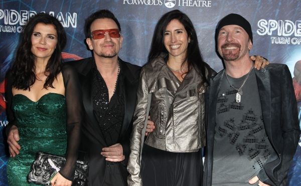 (L-R)Ali Hewson, Bono of U2, Morleigh Steinberg and The Edge of U2 attending the Open Photo