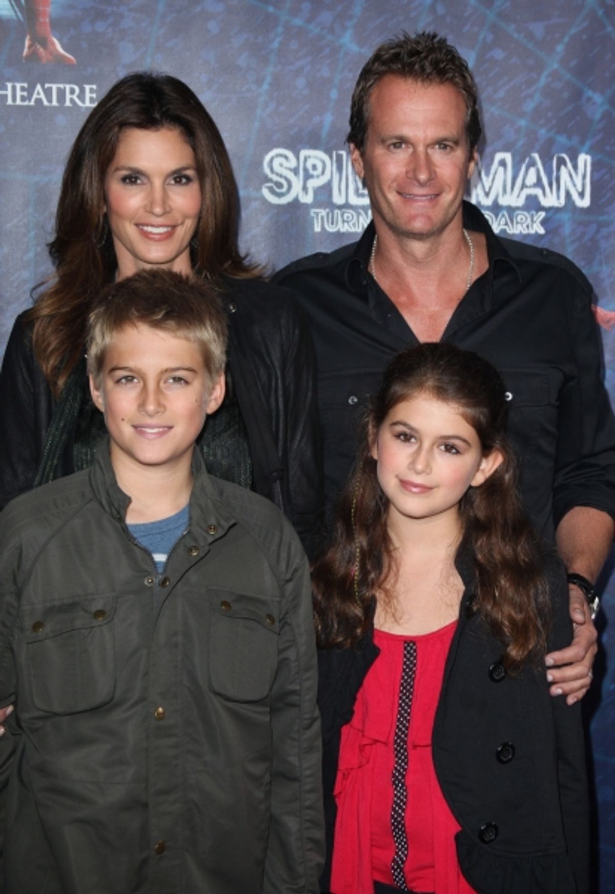 Cindy Crawford, Rande Gerber, Presley Gerber and Kaia Gerber attending the Opening Night Performance of 'Spider-Man Turn Off The Dark' at the Foxwoods Theatre in New York City. at 