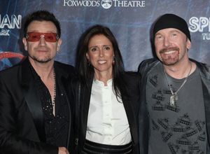 (L-R) Bono, director Julie Taymor, The Edge and director Philip William McKinley atte Photo