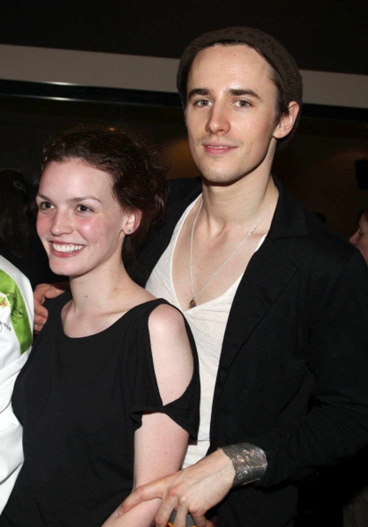 Jennifer Damiano & Reeve Carney during the 'Spider-Man Turn Off The Dark' Opening Night Gypsy Robe Ceremony for Recepient Joshua Kobak at the Foxwoods Theatre in New York City. at 