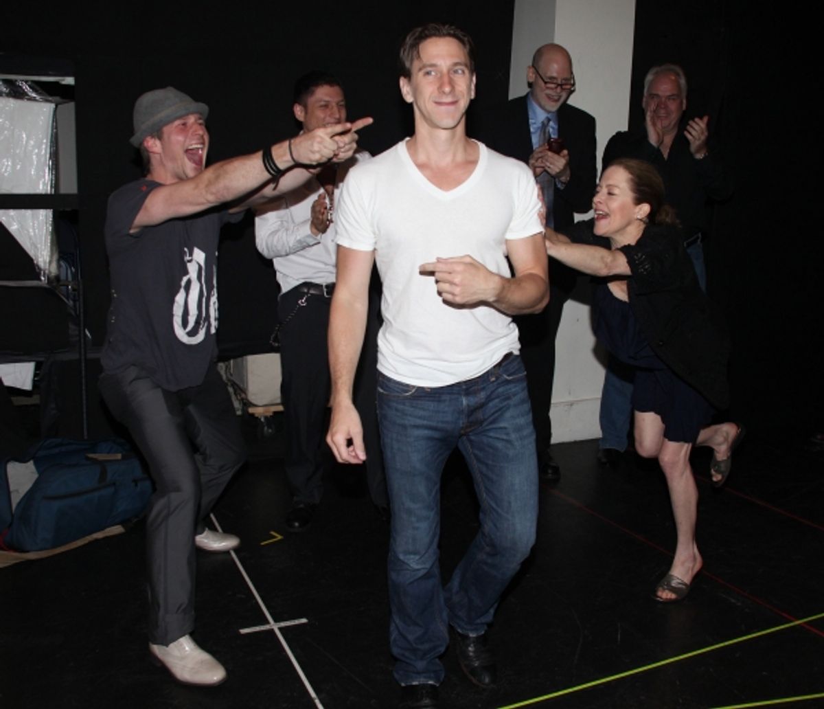 Christopher W. Tierney, Joshua Kobak & Isabel Keating  during the 'Spider-Man Turn Off The Dark' Opening Night Gypsy Robe Ceremony for Recepient Luther Creek at the Foxwoods Theatre in New York City. at 