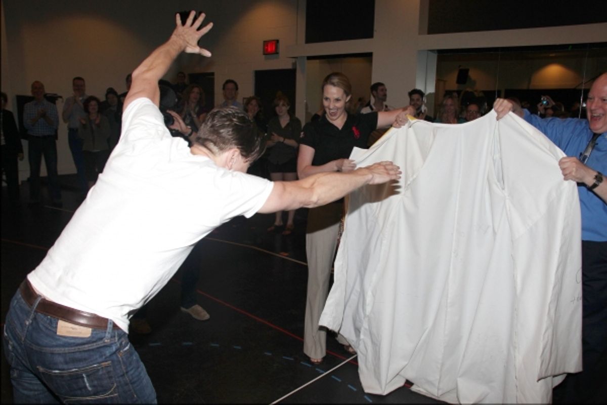 Recipient Shannon Lewis for 'The People In The Picture', Joshua Tobak & David Westphal during the 'Spider-Man Turn Off The Dark' Opening Night Gypsy Robe Ceremony for Recepient Joshua Kobak at the Foxwoods Theatre in New York City. at 