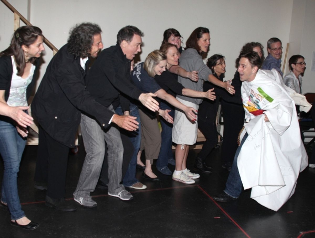 Patrick Page & Luther Creek  during the 'Spider-Man Turn Off The Dark' Opening Night Gypsy Robe Ceremony for Recepient Luther Creek at the Foxwoods Theatre in New York City. at 