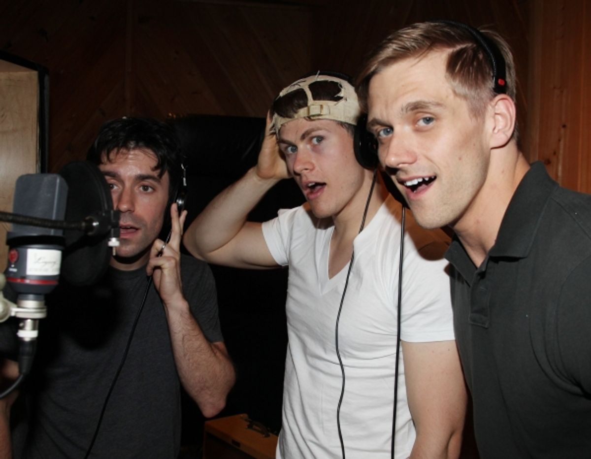 Clyde Alves, Kevin Munhall & Adam Perry during the Ghostlight Records Original Cast Recording of The Roundabout Theatre Company's Tony Award Winning Production of 'Anything Goes'  in New York City. at 