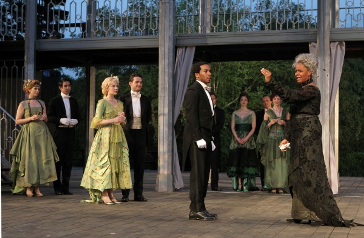 Andre Holland and Tonya Pinkins with the company of All's Well That Ends Well, directed by Daniel Sullivan, running in rep thru July 30. 

 at 