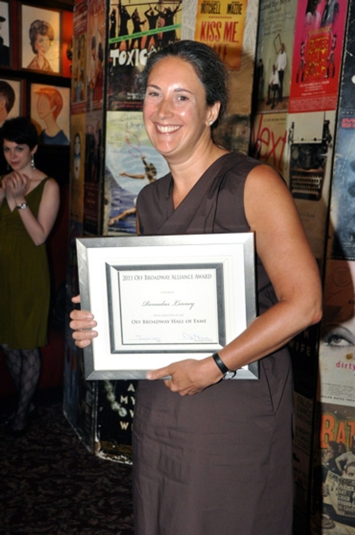 Laura Callanan accepts the award for her husband Romulus Linney as he inducted into the Off Broadway Hall of Fame at Off Broadway Alliance Honors Busch, Halston & More!