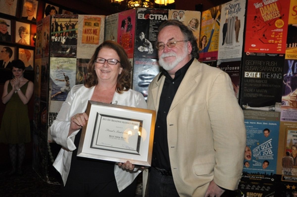 Carolyn Rossi Copeland and Mark St. Germain accepting the award for Best New Play- Freud's Last Session at 