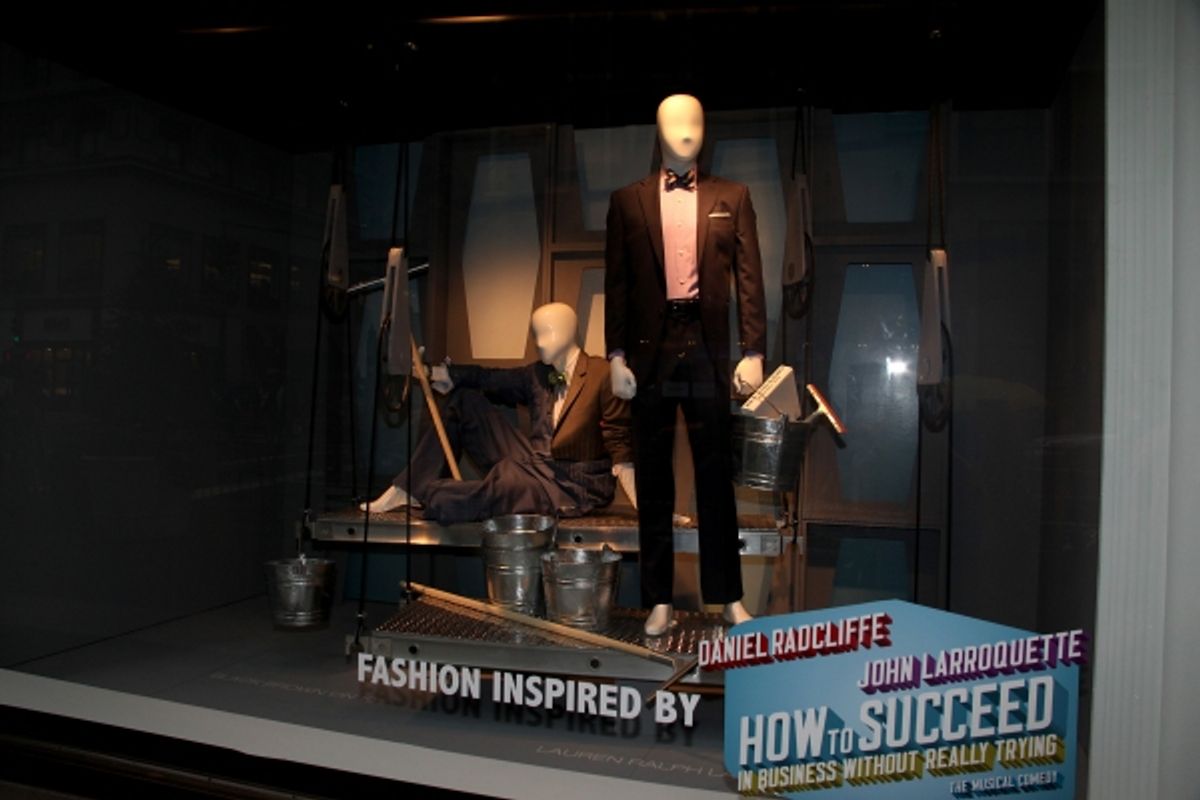 Daniel Radcliffe, Rose Hemingway, John Larroquette with Rich Weiner (Reginal Vice President of Stores) unveils 'How To Succeed' windows in New York City. June 23, 2011 Ã‚Â© Walter McBride / WM Photography / Retna Ltd. at 