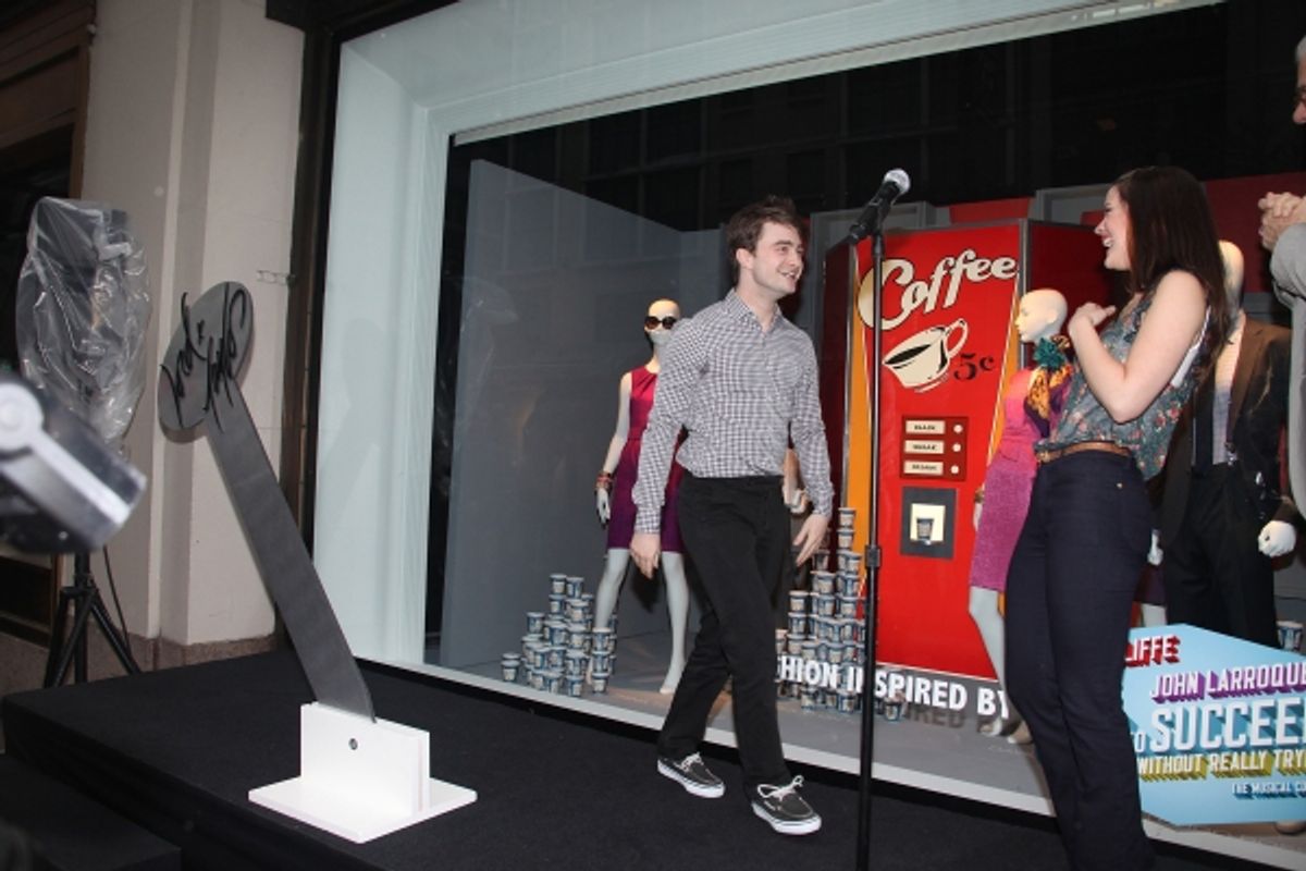 Daniel Radcliffe, Rose Hemingway, John Larroquette with Rich Weiner (Reginal Vice President of Stores) unveils 'How To Succeed' windows in New York City. June 23, 2011 Ã‚Â© Walter McBride / WM Photography / Retna Ltd. at 