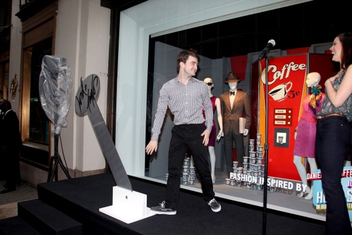 Daniel Radcliffe, Rose Hemingway, John Larroquette with Rich Weiner (Reginal Vice President of Stores) unveils 'How To Succeed' windows in New York City. June 23, 2011 Ã‚Â© Walter McBride / WM Photography / Retna Ltd. at 