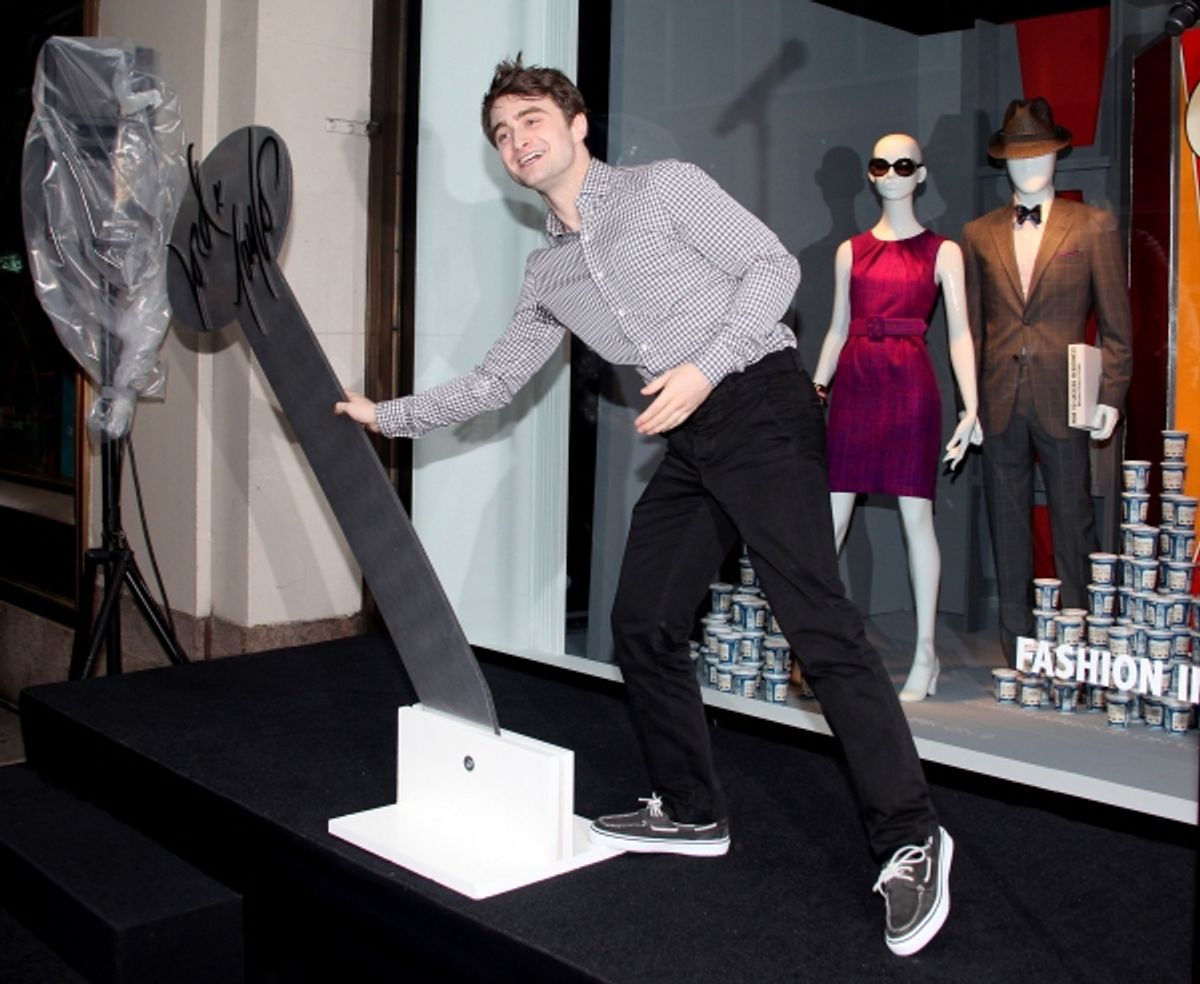 Daniel Radcliffe, Rose Hemingway, John Larroquette with Rich Weiner (Reginal Vice President of Stores) unveils 'How To Succeed' windows in New York City. June 23, 2011 Ã‚Â© Walter McBride / WM Photography / Retna Ltd. at 