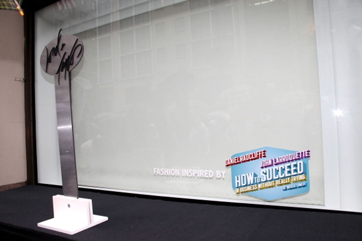 Daniel Radcliffe, Rose Hemingway, John Larroquette with Rich Weiner (Reginal Vice President of Stores) unveils 'How To Succeed' windows in New York City. June 23, 2011 Ã‚Â© Walter McBride / WM Photography / Retna Ltd. at 