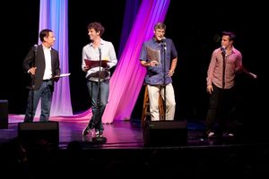 Eugene Pack, Michael Urie, Mo Rocca, and Mario Cantone @ BroadwayWorld Eugene Pack, Michael Urie, Mo Rocca, and Mario Cantone Photo