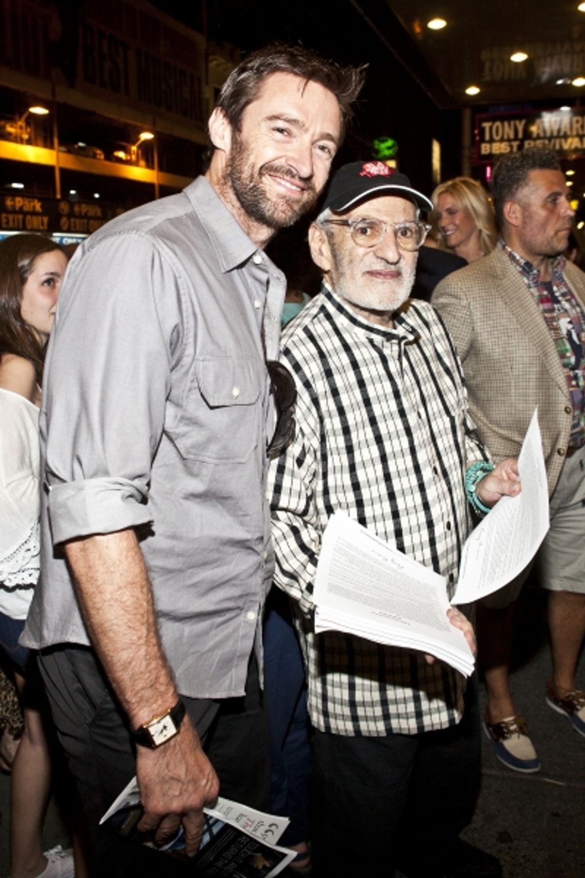 Audience Member Hugh Jackman with Larry Kramer at 