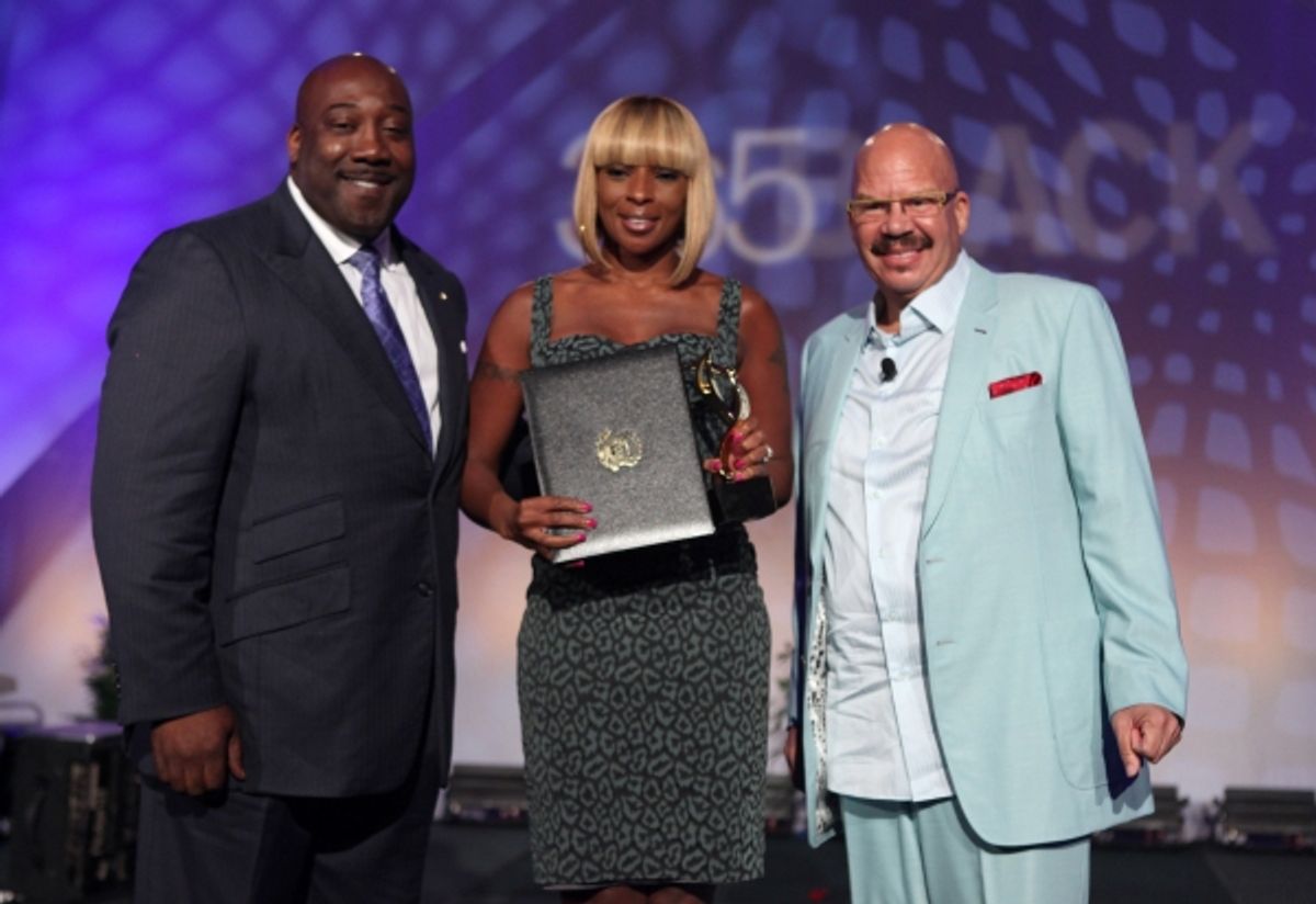 Vice President and General Manager of McDonaldÃ¢â‚¬â„¢s Florida Region James Collins, McDonaldÃ¢â‚¬â„¢s 365Black 2011 recipient Mary J. Blige and radio legend Tom Joyner share stage during awards ceremony. at 