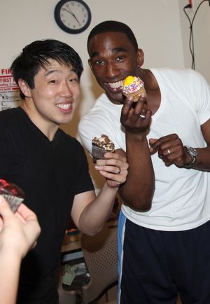 Raymond J. Lee & Anthony Wayne celebrate their 100th performance of ANYTHING GOES wit Photo