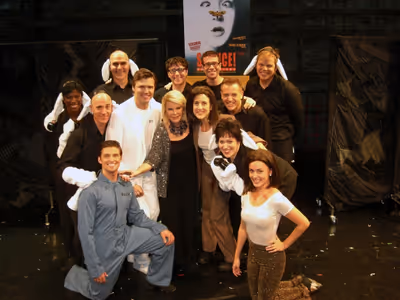 Joan Rivers with the company of SILENCE! The Musical at Theatre 80. Photo