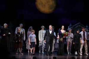 Brooke Shields as Morticia Addams with Brad Oscar, Zachary James, Jackie Hoffman, Rog Photo