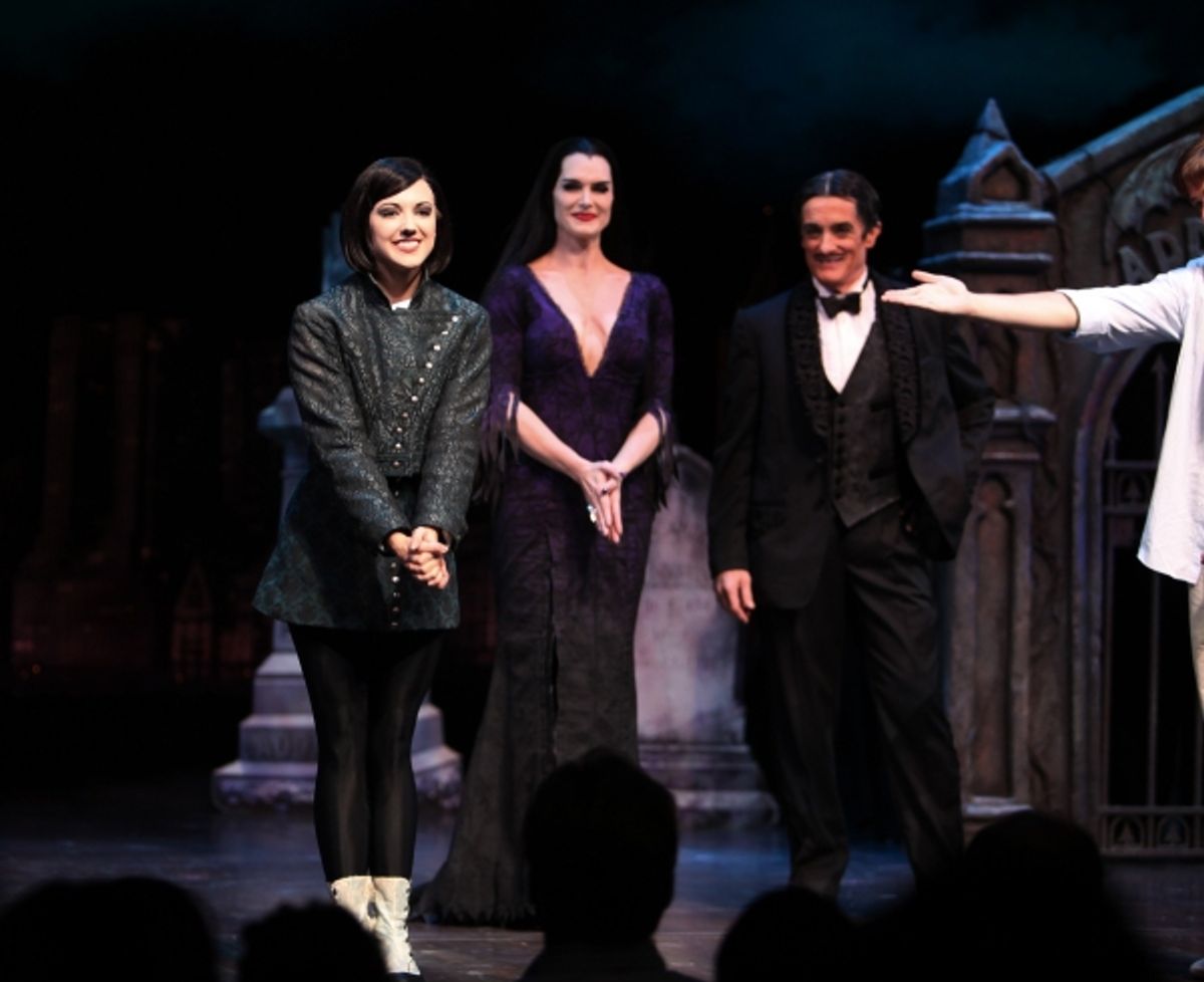 Rachel Potter at the Curtain Call for her debut in 'The Addams Family' at the Lunt-Fontanne Theatre  in New York City. at 