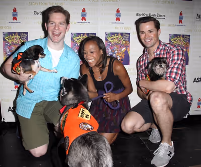 Rory O'Malley & Nikki M. James & Andrew Rannells Backstage at Broadway Barks Lucky 13 Photo
