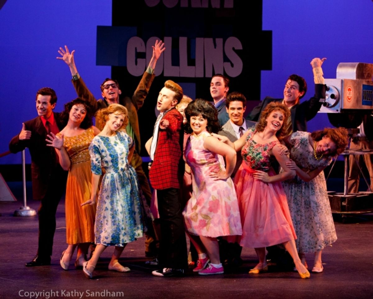 Matthew Ryan Thompson as Corny Collins, Brittany Lynne Eckstrom as Tracy Turnblad, and the Corny Collins Council  at 